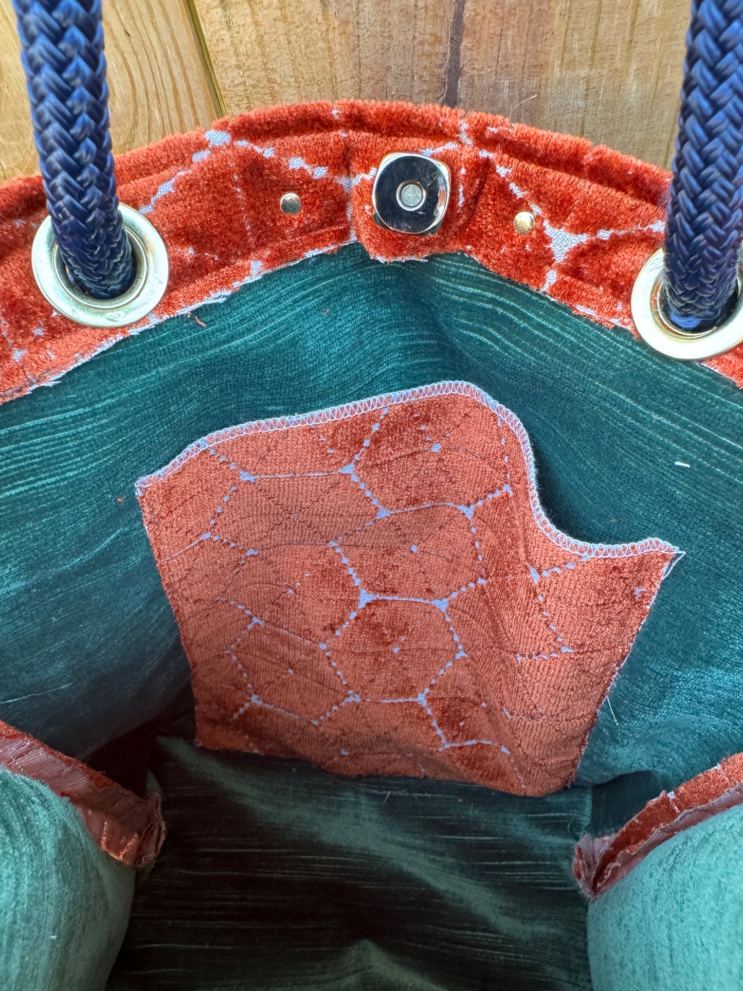 The Sandbag Tote In Burnt Orange Velvet Sand-dollar