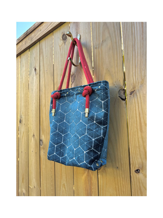 The Sandbag Tote In Steele Blue Velvet Sand-dollar