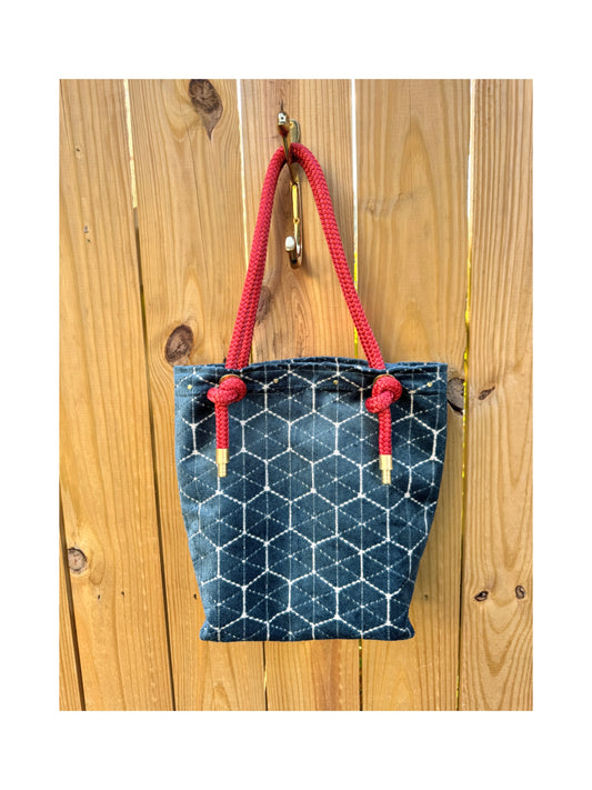 The Sandbag Tote In Steele Blue Velvet Sand-dollar