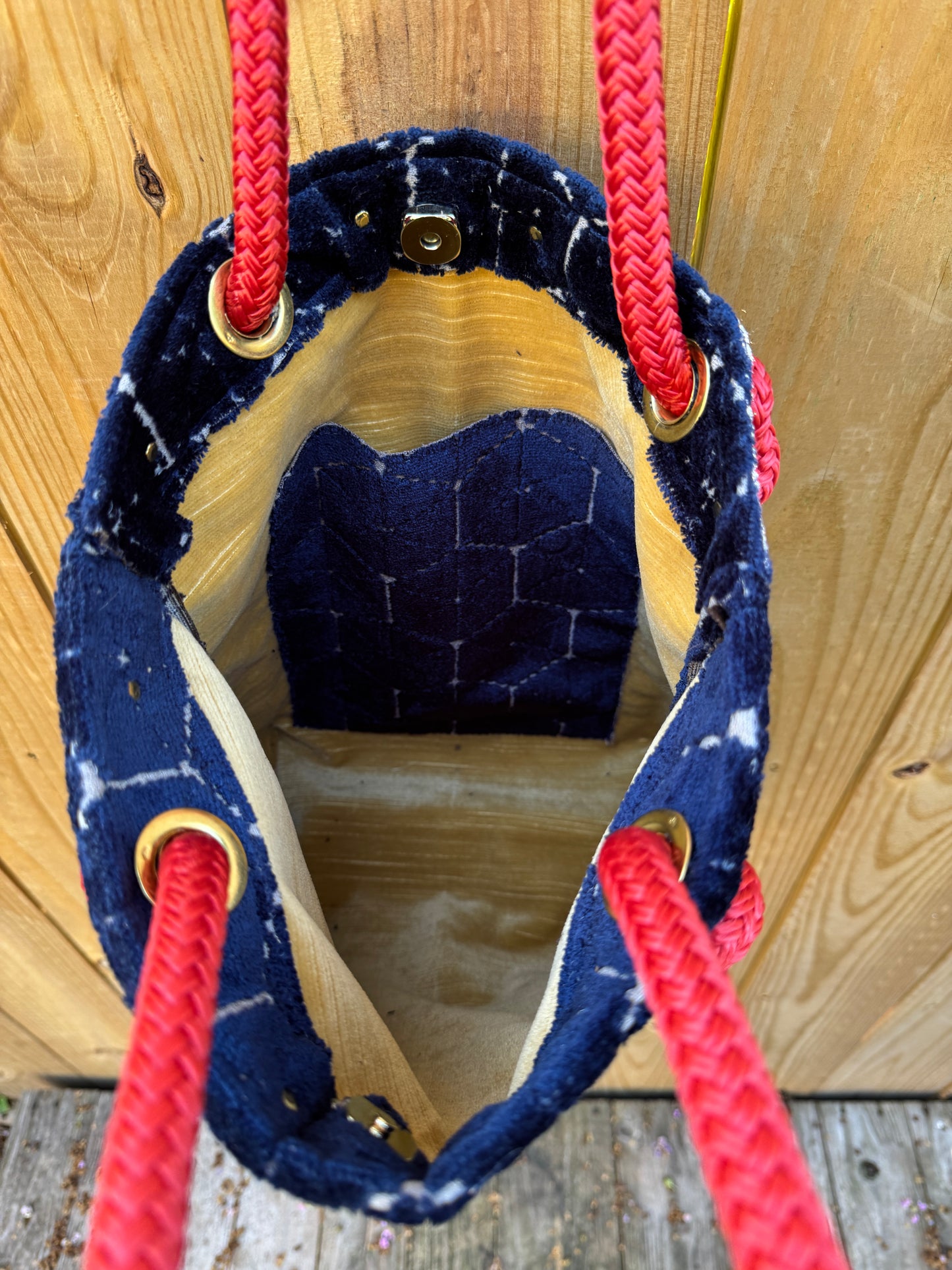 The Sandbag Tote In Navy Velvet Sand-dollar
