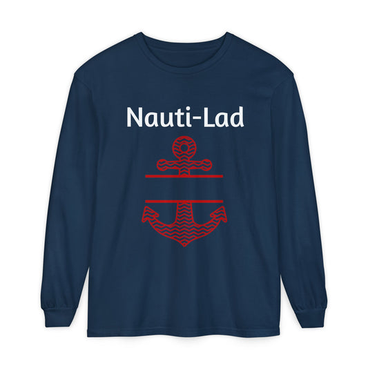 Nauti Lad Navy Blue Long Sleeved T Shirt (Unisex)