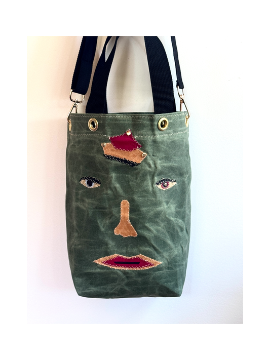 SKIPPER-ELLI Face Bag on Olive Green Waxed Cotton