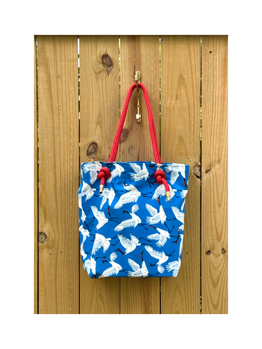 The Tall Buoy Bag in  Dancing Cranes (Blue)