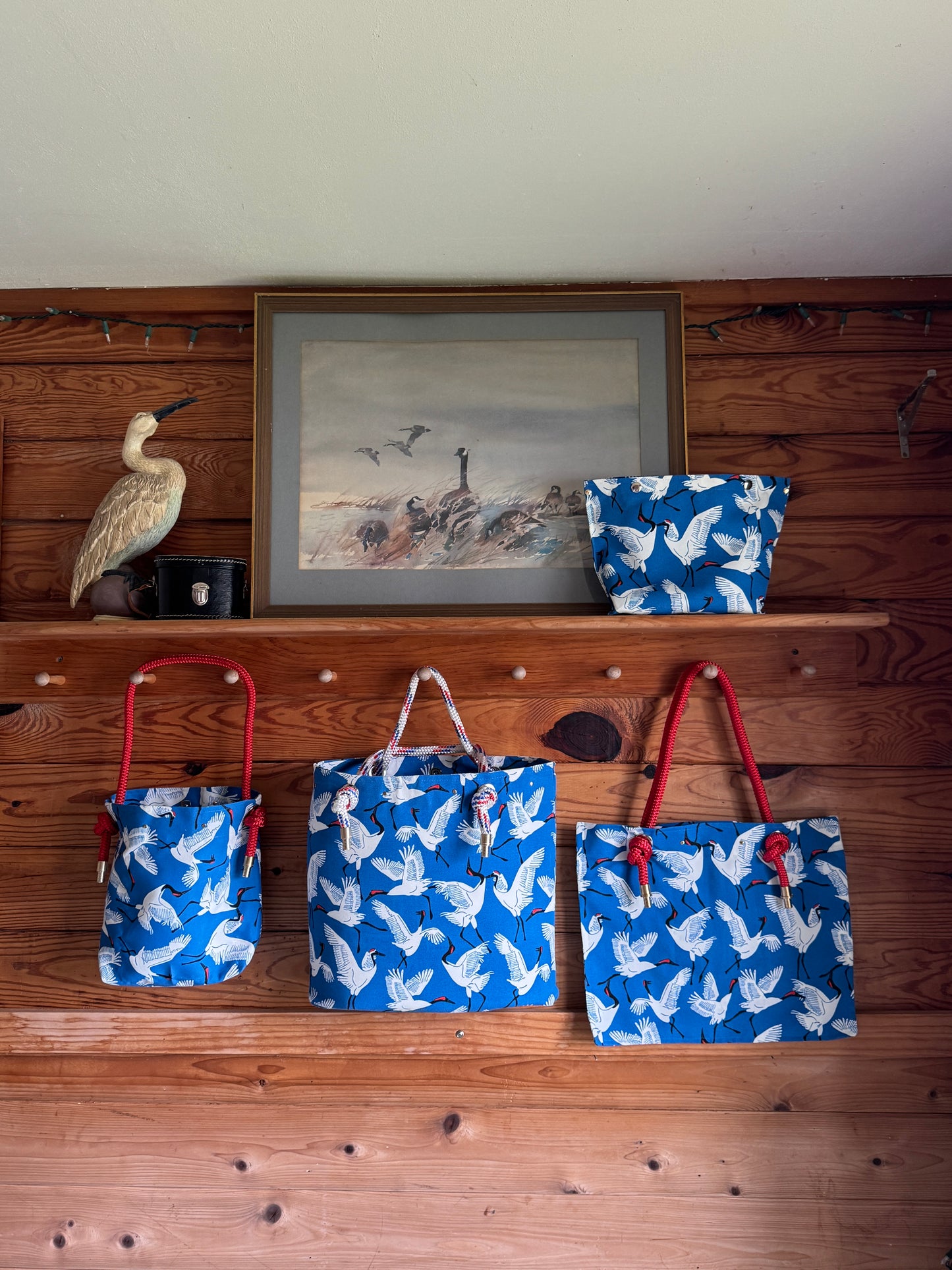 The Shrimpy Bag in Dancing Cranes (Blue)