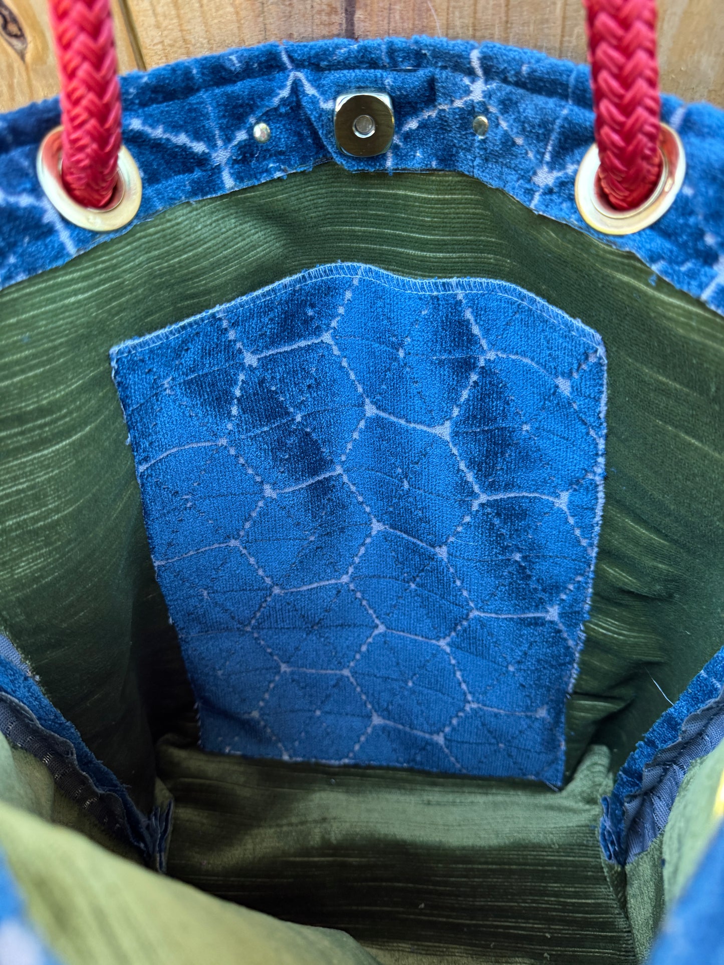 The Sandbag Tote In Steele Blue Velvet Sand-dollar