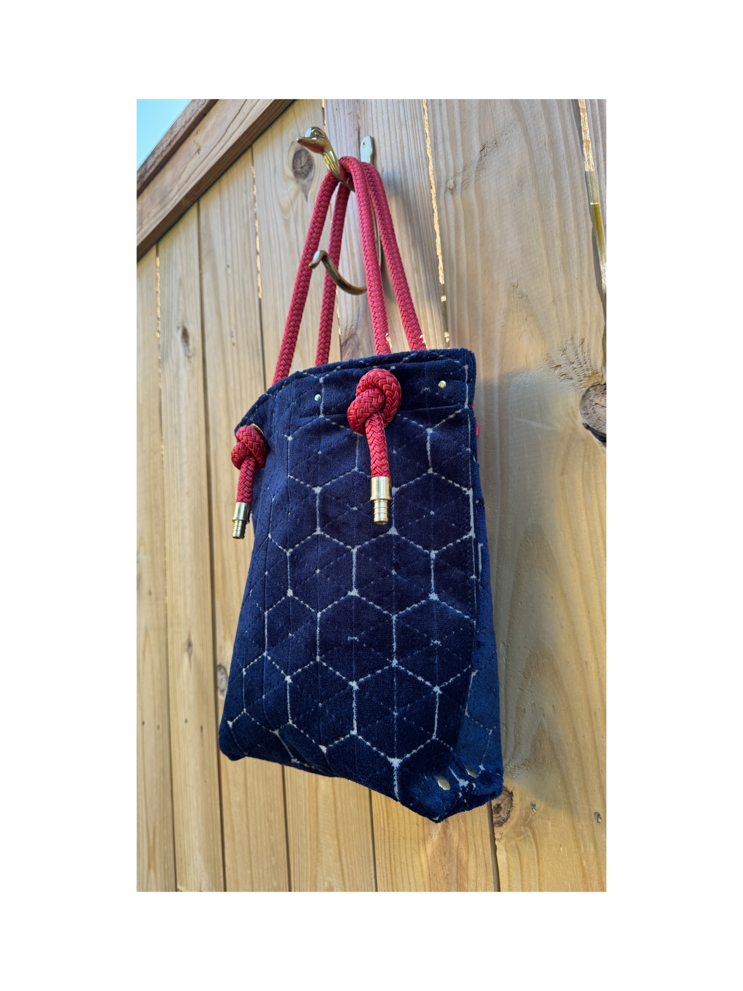 The Sandbag Tote In Navy Velvet Sand-dollar