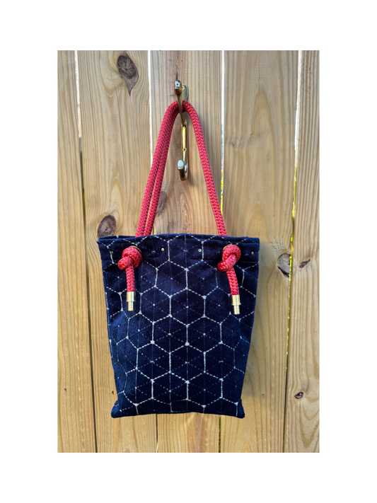 The Sandbag Tote In Navy Velvet Sand-dollar