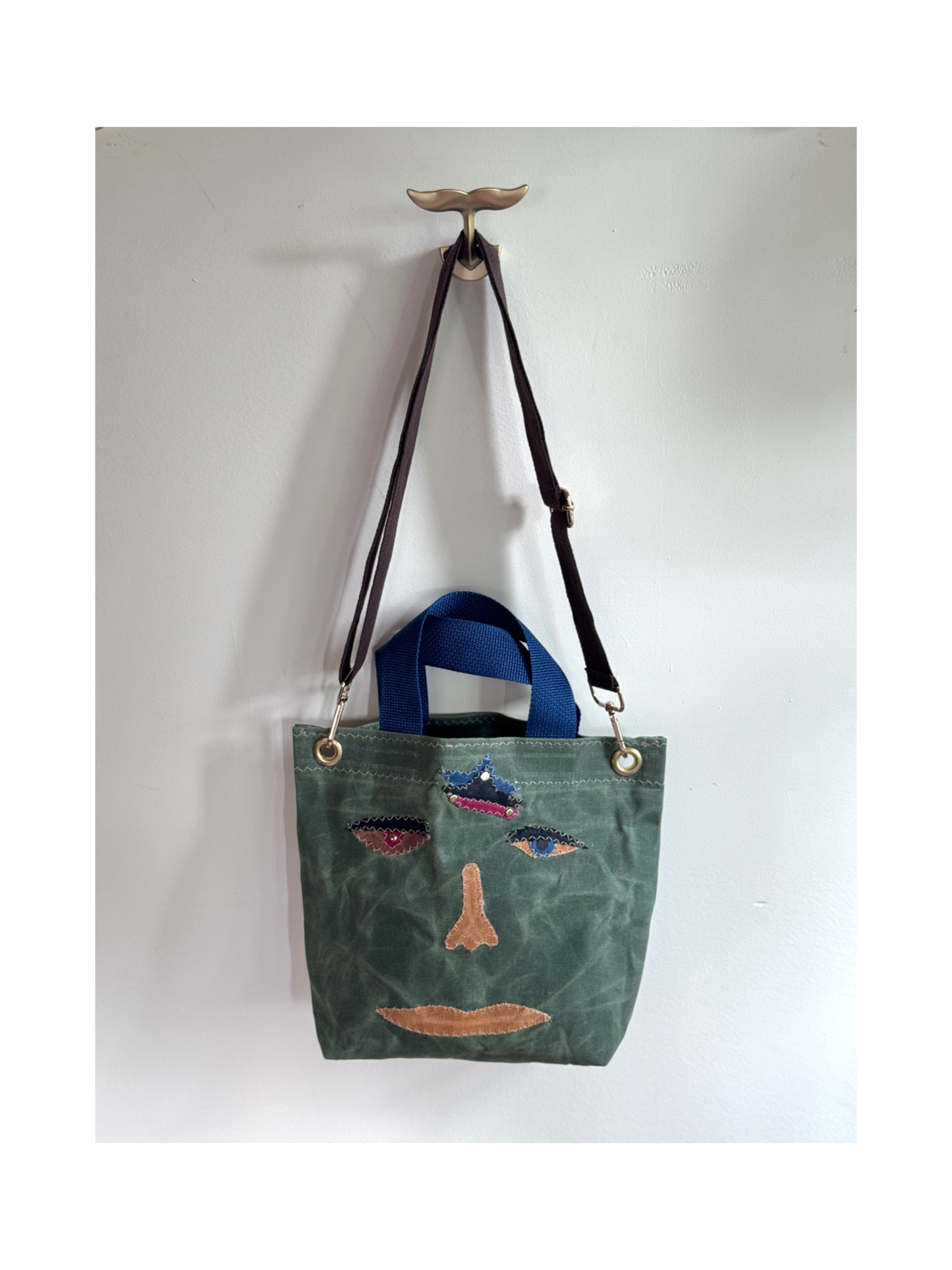 Surrealist Face Bag on Waxed Cotton