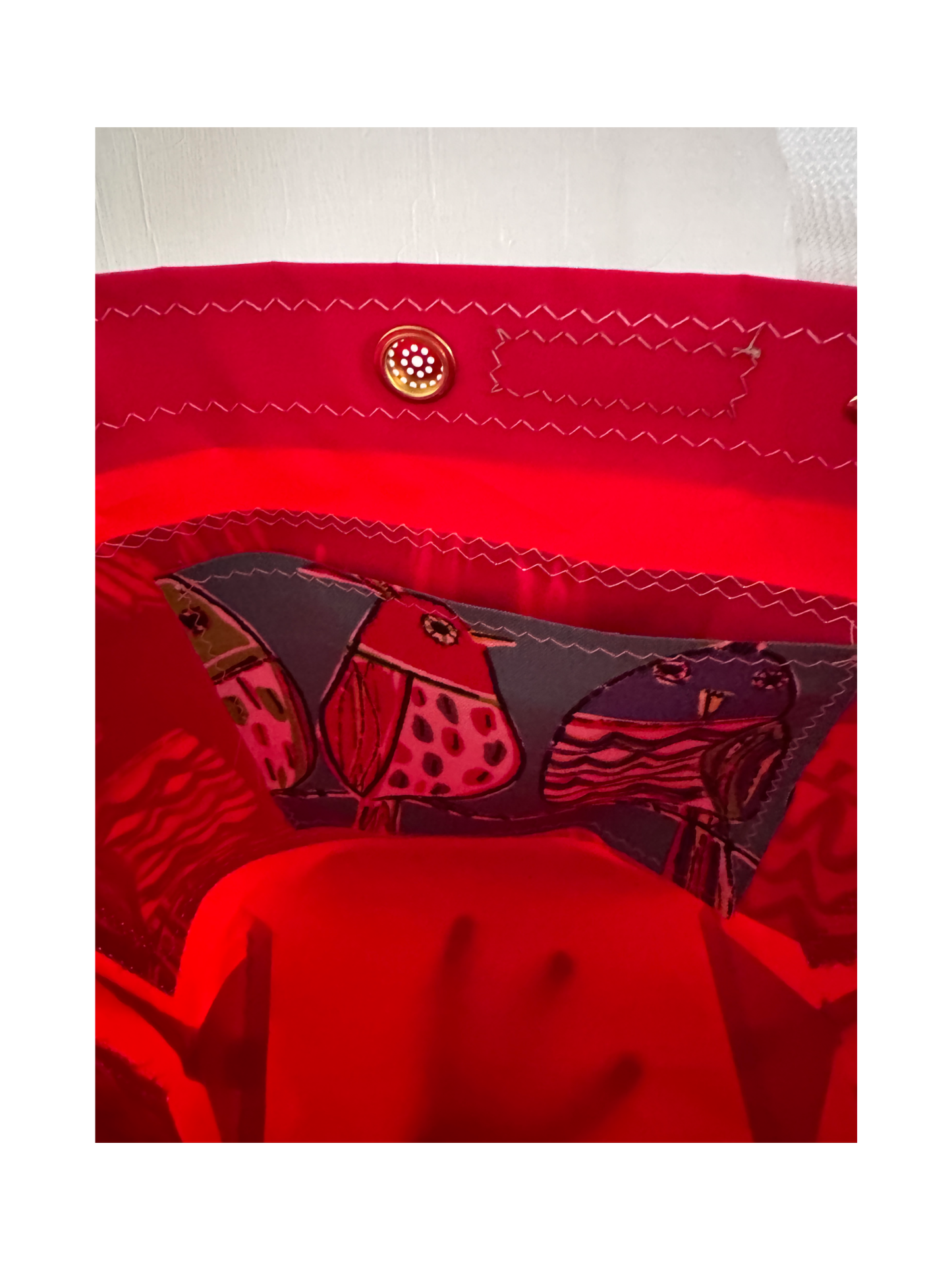 Bird Friends on Red Sailcloth Bucket Bag