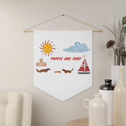 Nautical 'Popeye and Chief' Decorative Pennant – Sun, Sailboat & Dachshund Wall Banner
