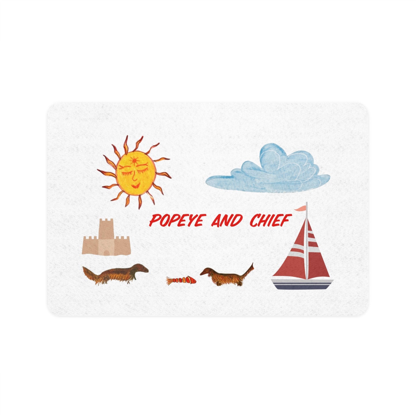 Pet Food Mat — Nautical Dachshund Design "Popeye and Chief"