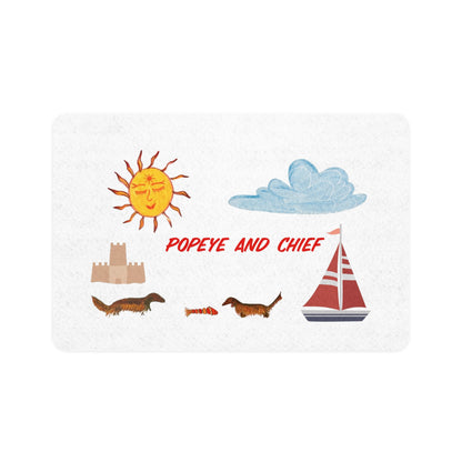 Pet Food Mat — Nautical Dachshund Design "Popeye and Chief"