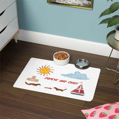 Pet Food Mat — Nautical Dachshund Design "Popeye and Chief"