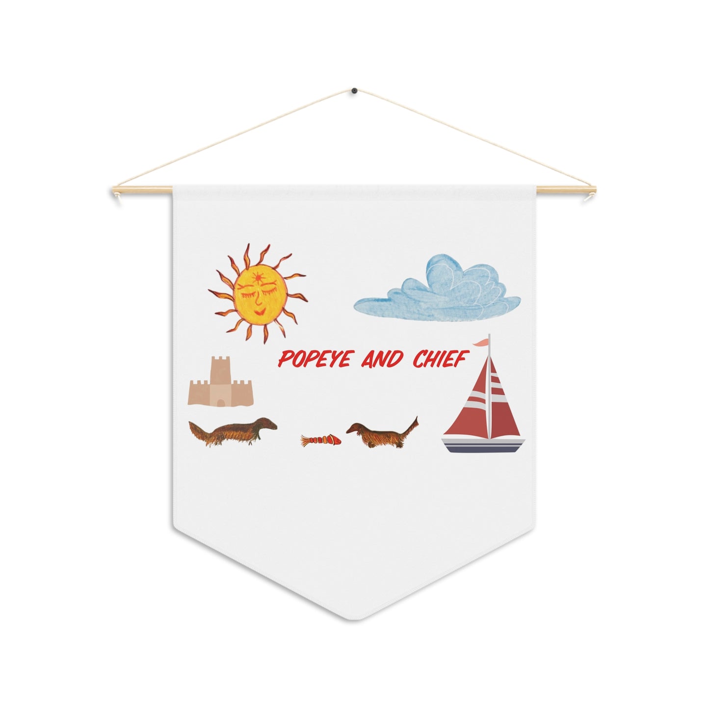 Nautical 'Popeye and Chief' Decorative Pennant – Sun, Sailboat & Dachshund Wall Banner