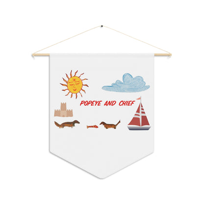 Nautical 'Popeye and Chief' Decorative Pennant – Sun, Sailboat & Dachshund Wall Banner