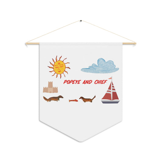 Nautical 'Popeye and Chief' Decorative Pennant – Sun, Sailboat & Dachshund Wall Banner