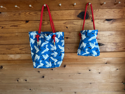 The Shrimpy Bag in Dancing Cranes (Blue)