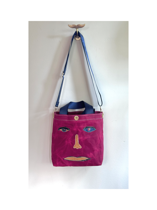 Surrealist Face Bag on Waxed Cotton