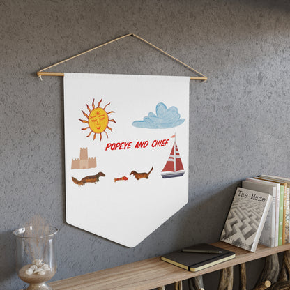 Nautical 'Popeye and Chief' Decorative Pennant – Sun, Sailboat & Dachshund Wall Banner