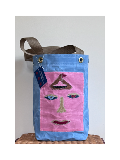 SKIPPER-ELLI Face Bag on Pink & Blue Waxed Cotton