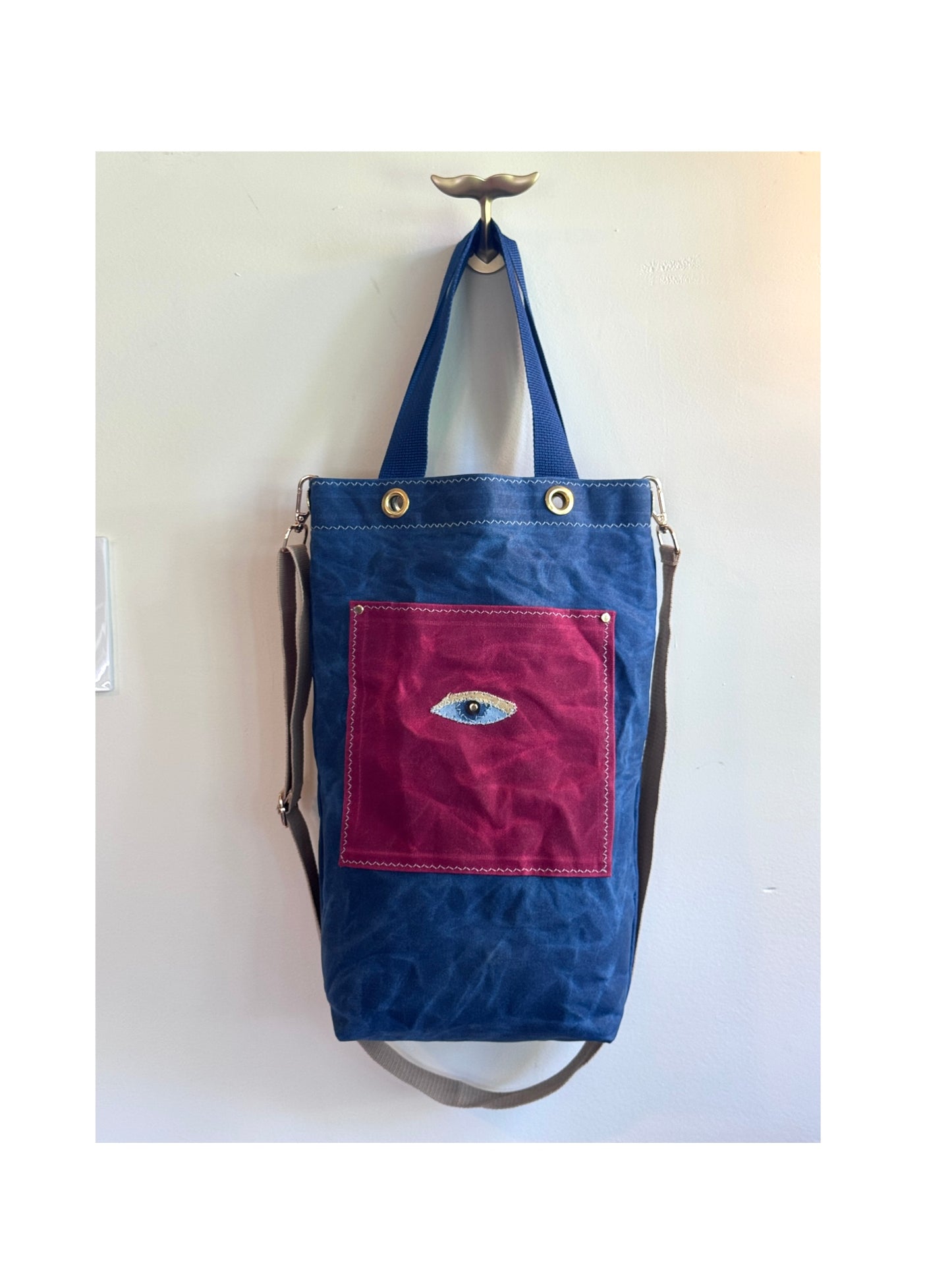 SKIPPER-ELLI Face Bag on Marine Blue Waxed Cotton