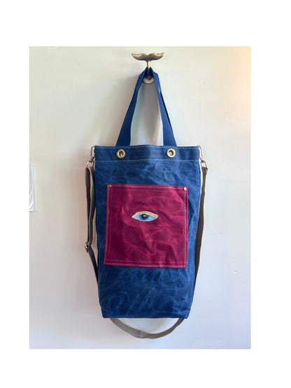 SKIPPER-ELLI Face Bag on Marine Blue Waxed Cotton