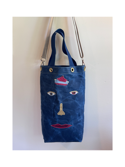 SKIPPER-ELLI Face Bag on Marine Blue Waxed Cotton