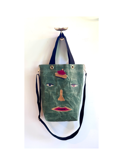 SKIPPER-ELLI Face Bag on Olive Green Waxed Cotton