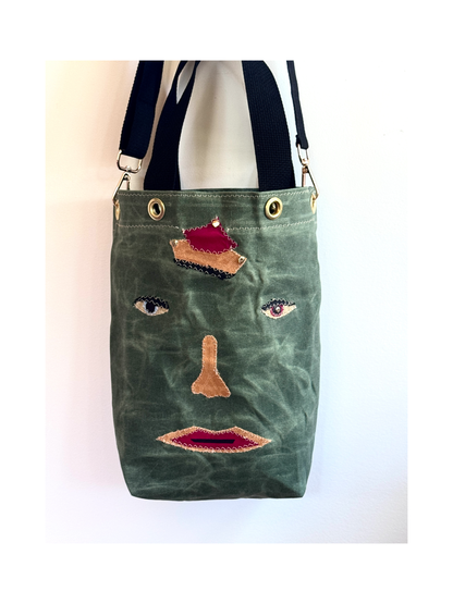 SKIPPER-ELLI Face Bag on Olive Green Waxed Cotton