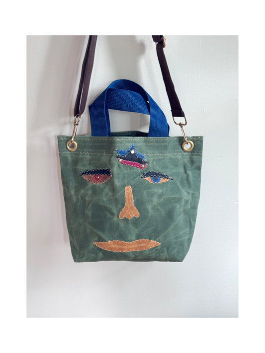 Surrealist Face Bag on Waxed Cotton