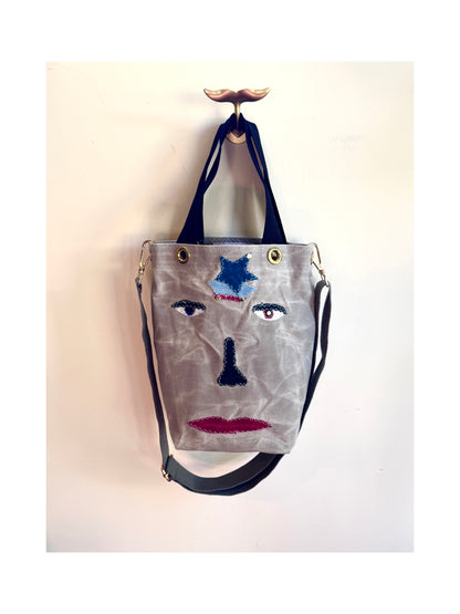 SKIPPER-ELLI Face Bag on Silver Waxed Cotton