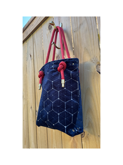 The Sandbag Tote In Navy Velvet Sand-dollar
