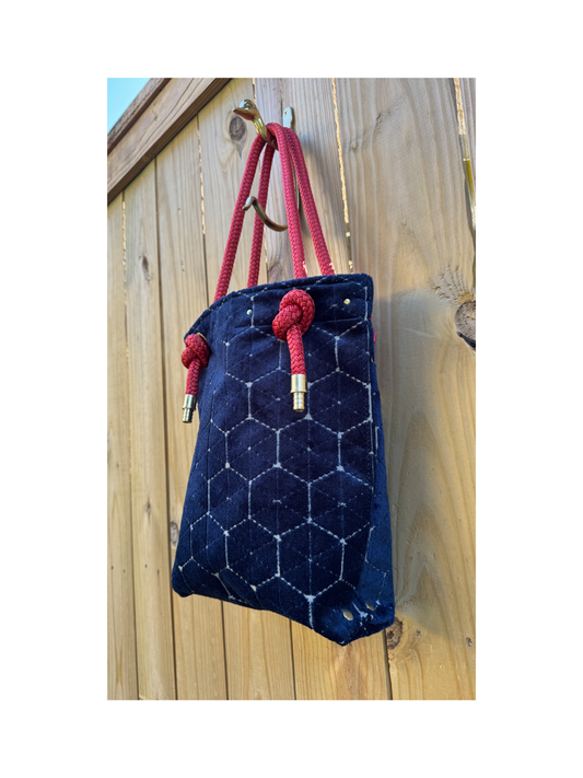 The Sandbag Tote In Navy Velvet Sand-dollar