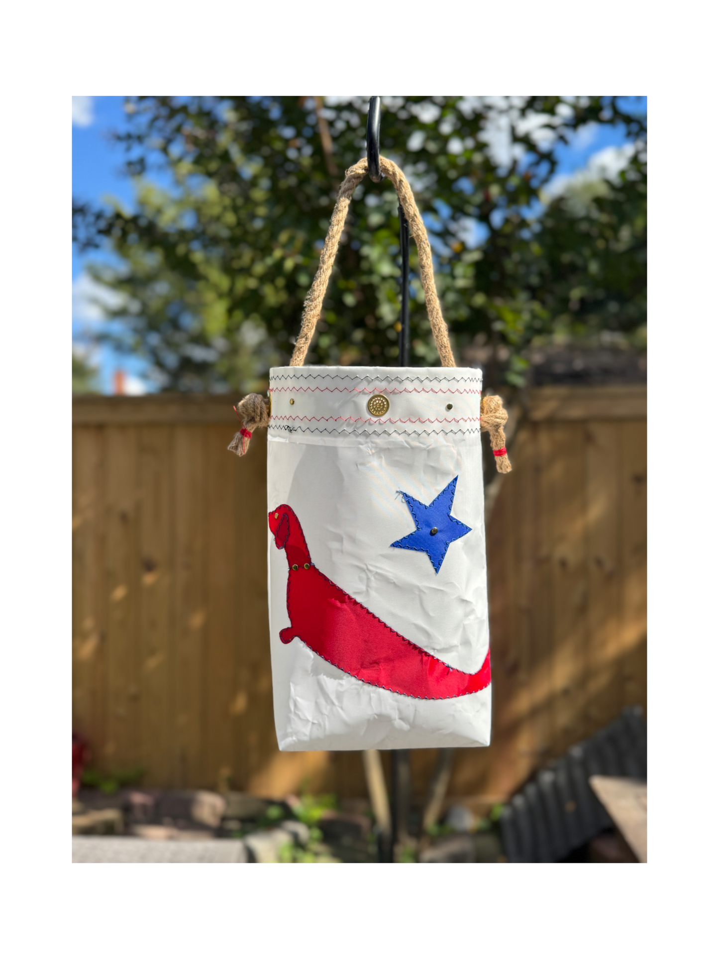 White Fish Eye Bag with Red Dog Fish