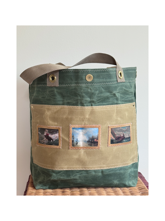 Tiny Portraits- Gallery Tote in Green  (Only 1)