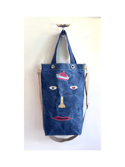 SKIPPER-ELLI Face Bag on Marine Blue Waxed Cotton