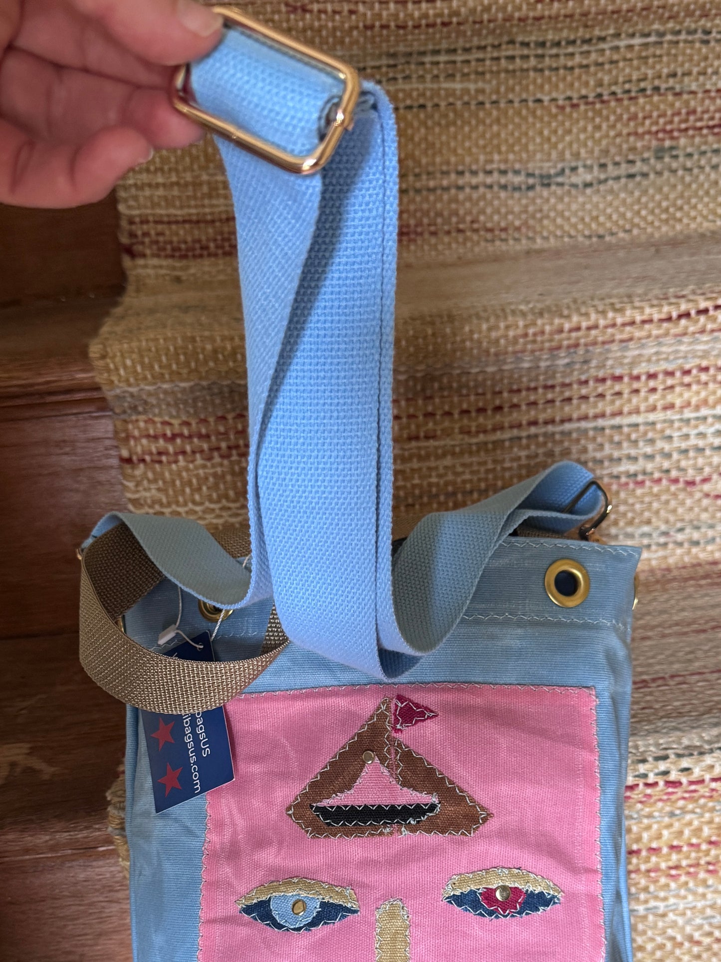 SKIPPER-ELLI Face Bag on Pink & Blue Waxed Cotton